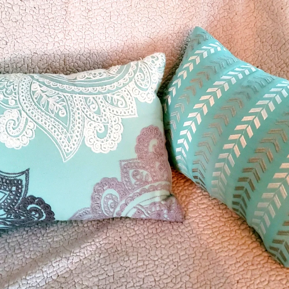 Aqua Paisley & Chevron Decorative Throw Pillow Set